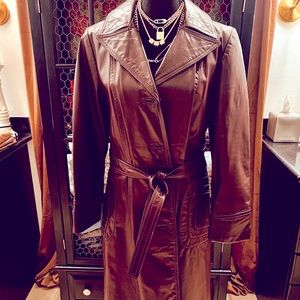My prized stunningly tailored soft brown vintage leather trench from NYC size 6